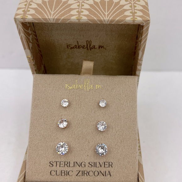 ISABELLA M, STERLING SILVER WITH CUBIC ZIRCONIA, ROSE GOLD STUD EARRINGS 3 PAIRS - Picture 4 of 16